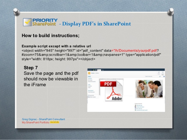 Embed pdf document in sharepoint 2013